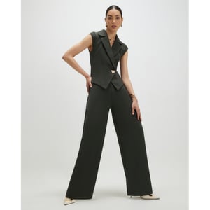 River Island Womens Jumpsuit Green Cap Sleeve Wide Leg