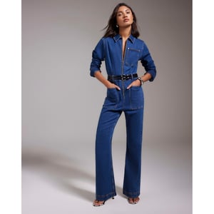 River Island Womens Jumpsuit Blue Stretch Denim Straight Leg