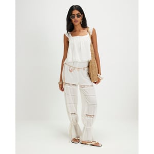 River Island Womens Jumpsuit Cream Cotton Blend Lace Insert