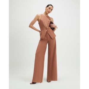 River Island Womens Jumpsuit Brown Collarless Asymmetric