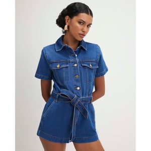 River Island Womens Playsuit Blue Denim Short Sleeve