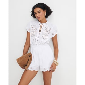 River Island Womens Playsuit White Cotton Broderie Cutwork