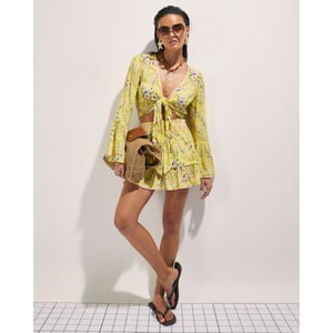 River Island Womens Yellow Floral Print Tie Top And Skirt Set