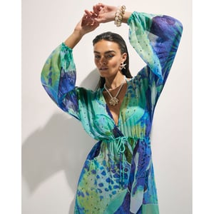 River Island Womens Blue Floral Print Maxi Beach Tunic Dress