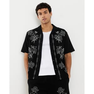 River Island Mens Black Regular Fit Floral Embroidered Shirt