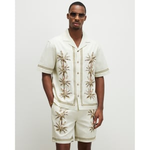 River Island Mens Cream Palm Tree Embroidered Shirt