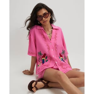 River Island Womens Pink Parrot Embroidered Broderie Top