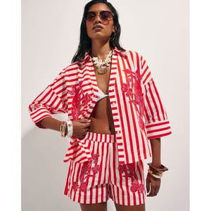 River Island Womens Red Cotton Stripe Beaded Shirt