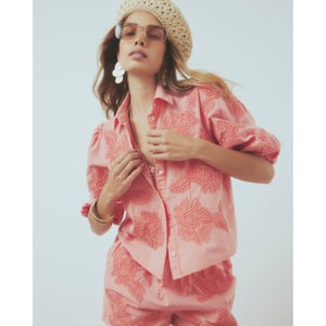 River Island Womens Pink Cotton Puff Sleeve Cornelli Shirt