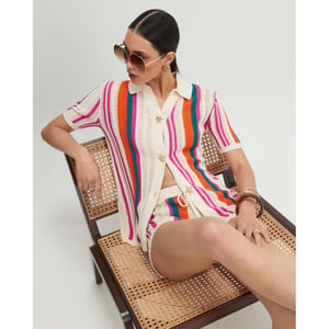 River Island Womens Cream Striped Crochet Shirt