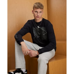 River Island Mens T-shirt Black Athletisme Dept Double Layered