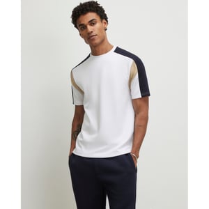 River Island Mens T-shirt White Slim Fit Shoulder Colour Block