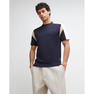 River Island Mens T-shirt Navy Slim Fit Shoulder Colour Block