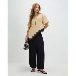 River Island Womens T-shirt Beige Asymmetric Lace Satin
