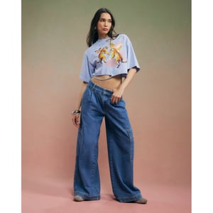 River Island Womens Blue Year Zero Tiger Graphic Crop T-shirt