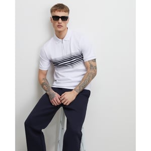 River Island Mens Polo Shirt White Slim Fit Stripe