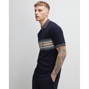 River Island Mens Polo Shirt Navy Slim Fit Stripe