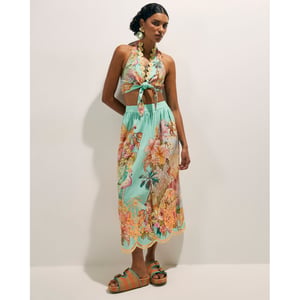 River Island Womens Green Cutwork Midi Skirt