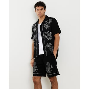 River Island Mens Black Regular Fit Floral Embroidered Shorts