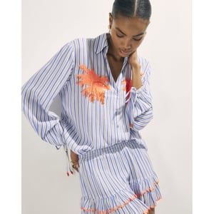 River Island Womens White Striped Embellished Palm Beach Shirt