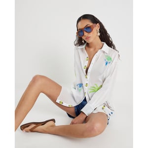 River Island Womens White Palm Tree Embroidered Shirt
