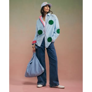 River Island Womens Blue Year Zero Stripe Smiley Face Shirt