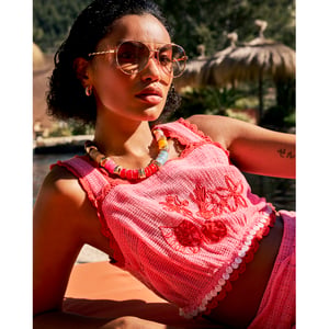River Island Womens Pink Crochet Cropped Shell Trim Top