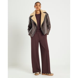River Island Womens Joggers Brown Premium Wide Leg Pintuck
