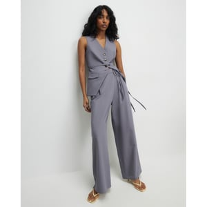 River Island Womens Wide Leg Trousers Grey Wrap Detail
