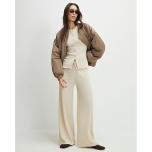 River Island Womens Trousers Beige Texture Wide Leg Trouser