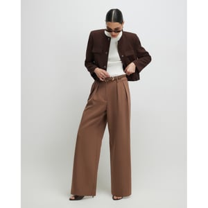 River Island Womens Wide Leg Trousers Brown Belted