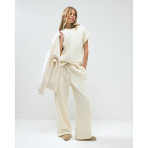 River Island Womens Joggers Cream Premium Twill Wide Leg