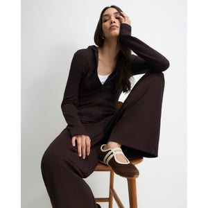 River Island Womens Hoodie Brown Long Sleeve Premium Zip Through