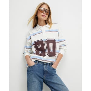 River Island Womens Sweatshirt Blue Long Sleeve Stripe Number