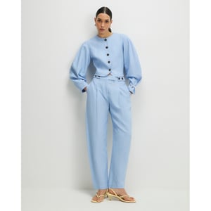River Island Womens Trousers Blue Linen Blend Tailored Barrel