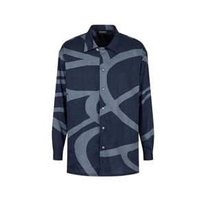 Emporio Armani Heren Abstracte Katoenen Lange Mouwen Shirt (Blauw)