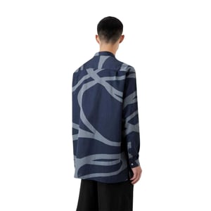 Emporio Armani Heren Abstracte Katoenen Lange Mouwen Shirt (Blauw)
