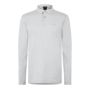 Boss Heren Pirol Logo Lange Mouwen Poloshirt (Lichtgrijs)