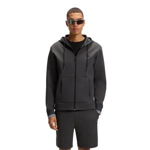 Boss Heren-hoodie met volledige ritssluiting en stretchstof (Donkergrijs)