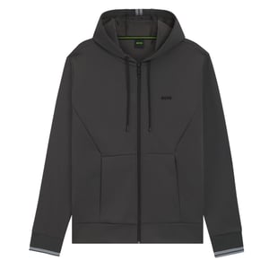 Boss Heren-hoodie met volledige ritssluiting en stretchstof (Donkergrijs)