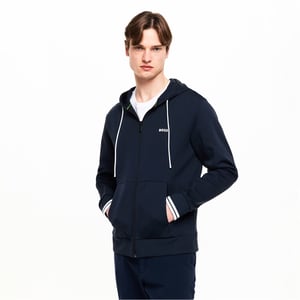 Boss Heren-hoodie met volledige ritssluiting en stretchstof (Donkerblauw)