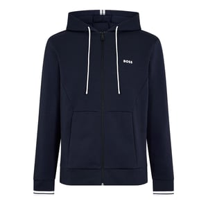 Boss Heren-hoodie met volledige ritssluiting en stretchstof (Donkerblauw)