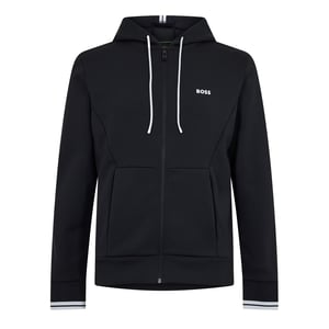 Boss Heren-hoodie met volledige ritssluiting en stretchstof (Zwart)