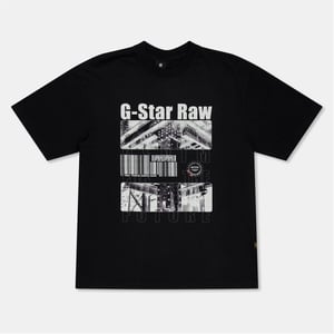 Boys G Star Oversize Fit Text Graphic Crew Neck Short Sleeve T-Shirt in Dk Black