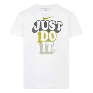 Boys Nike Regular Fit Lettering Crew Neck T-Shirt in White