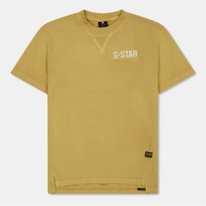 Boys G Star Crew Neck Ribbed Collar Short Sleeve Jersey T-Shirt in Lt Buff Yellow