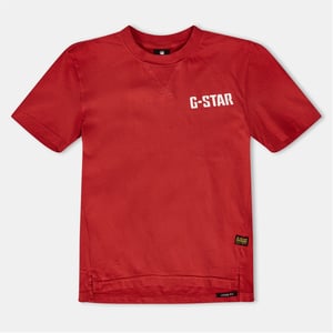 Boys G Star Crew Neck Ribbed Collar Short Sleeve Jersey T-Shirt in Lt Antic Red