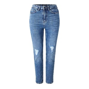 Pieces Damesjeans in denim met verweerde look en slank model (Medium Blauw)