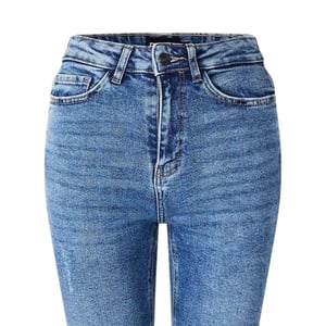 Pieces Damesjeans in denim met verweerde look en slank model (Medium Blauw)