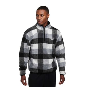 Nike Herrar Vintersäkrad Rutig Mock Neck Fleece Tröja (Svart/Vit)